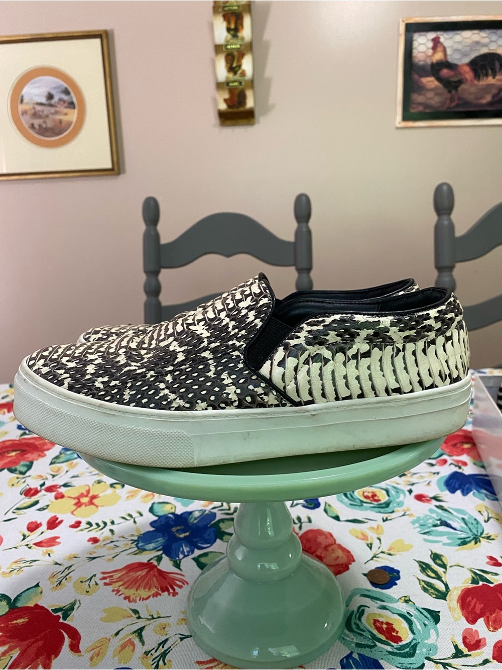 Celine Black and Cream Leather Slip-On Sneakers - Picture 4 of 10